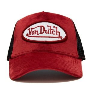 New Von Dutch Red and Black Velvet Trucker Hat